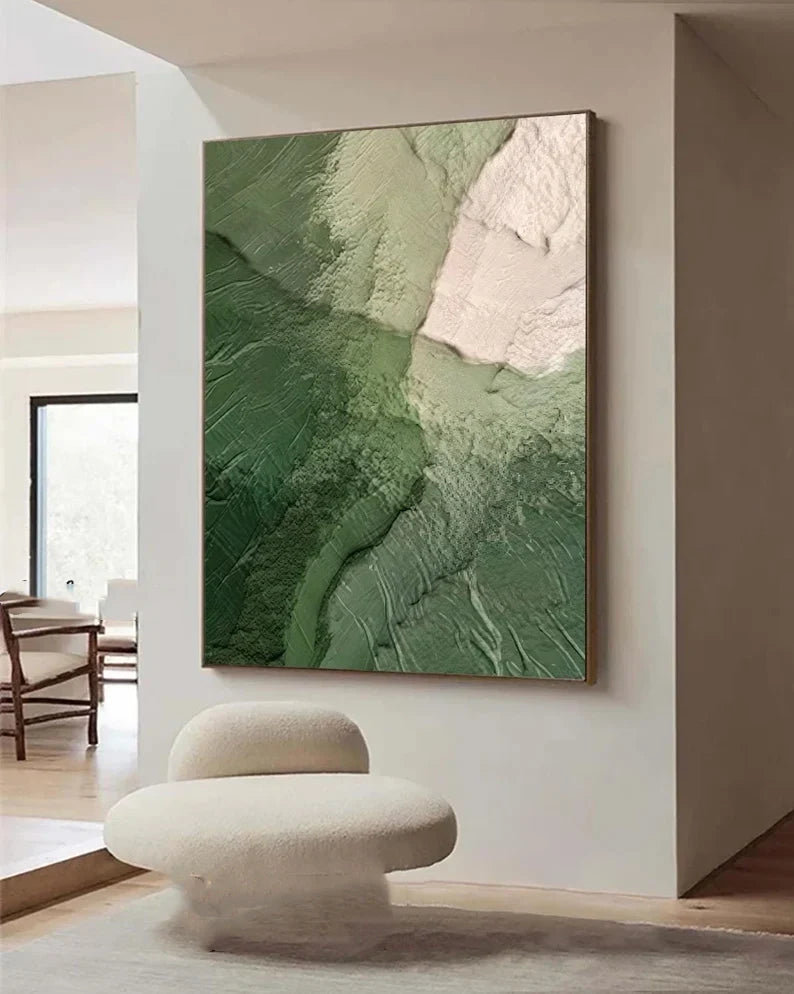 Serene Green Ocean Landscape Oil Painting for Modern Home Decor