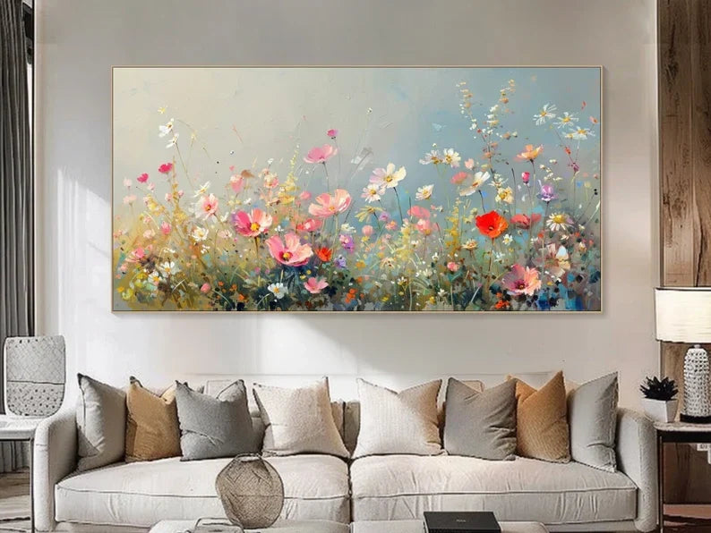 Vibrant Floral Landscape Oil Painting for Elegant Home Decor