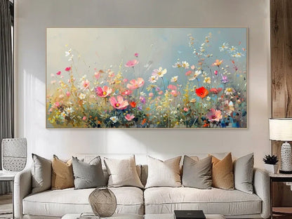 Vibrant Floral Landscape Oil Painting for Elegant Home Decor