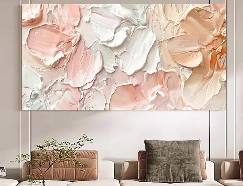 Textured Pink Floral Oil Painting for Elegant Home Decor