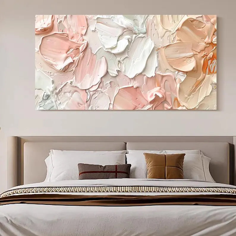 Textured Pink Floral Oil Painting for Elegant Home Decor