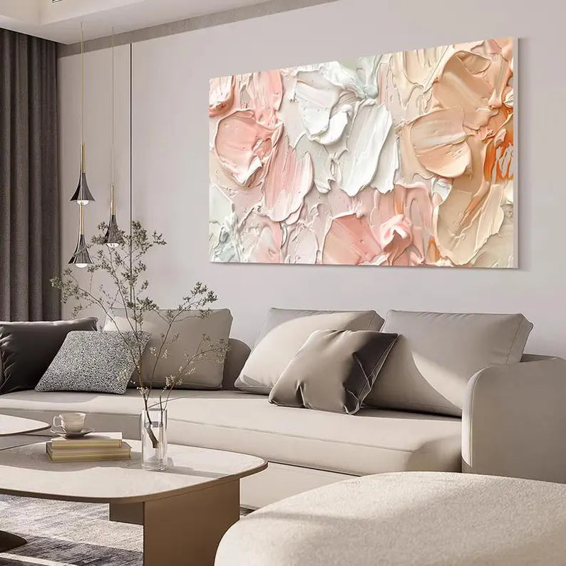 Textured Pink Floral Oil Painting for Elegant Home Decor