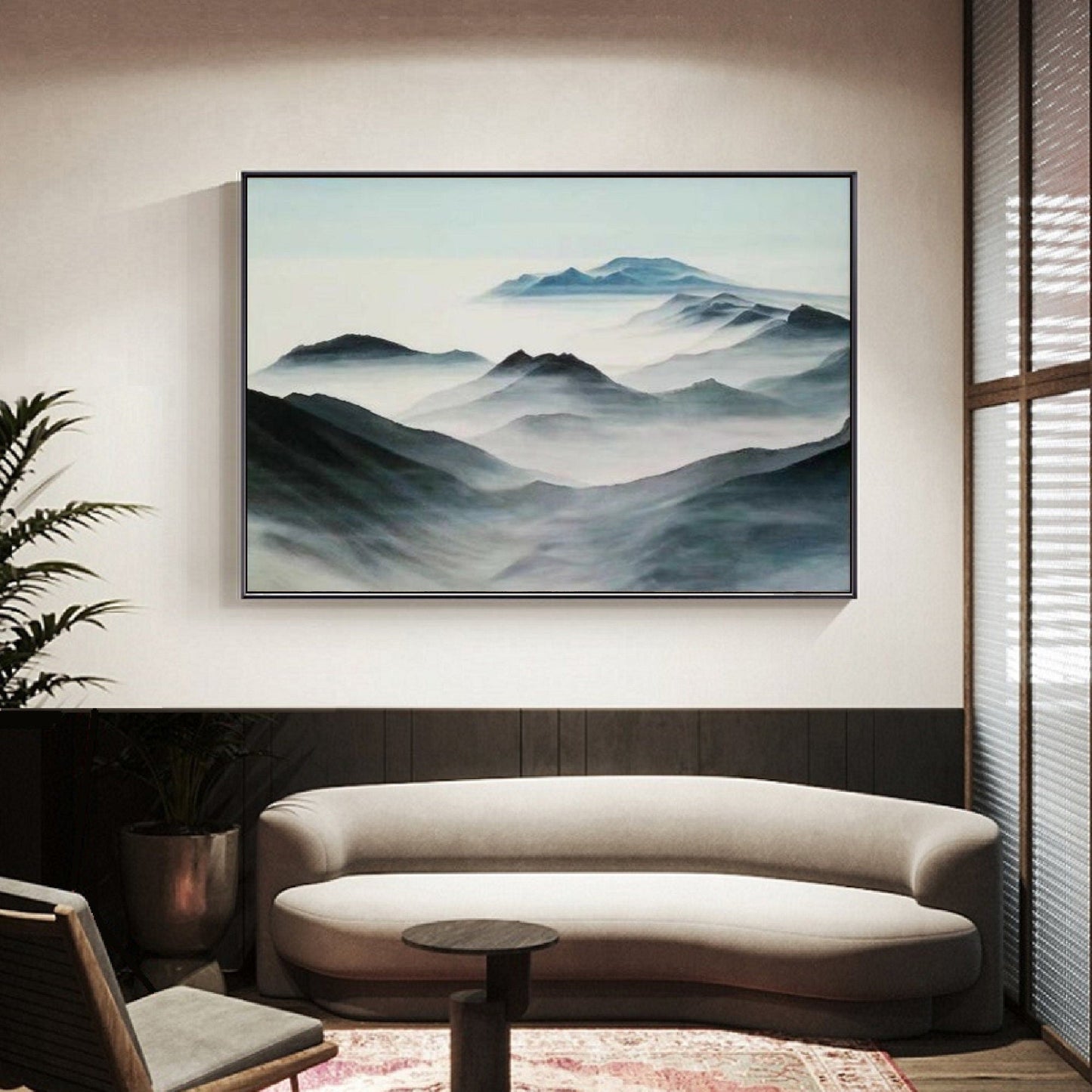 Misty Mountain Landscape Oil Painting for Serene Home Decor