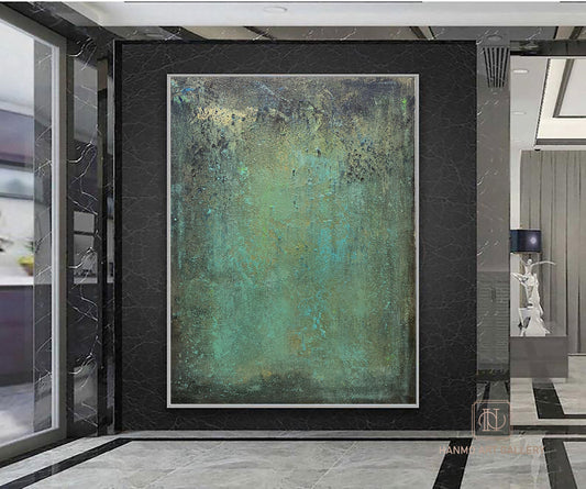 Serene Turquoise Abstract Oil Painting for Modern Home Decor