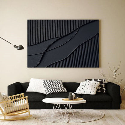 Sleek Black and White Abstract Oil Painting for Modern Home Décor