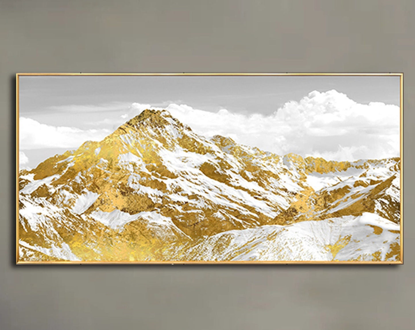 Majestic Mountain Landscape with Golden Highlights - Oil Painting for Elegant Home Decor