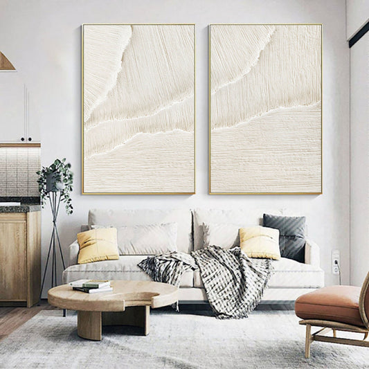Elegant White Beige Minimalist Abstract Oil Paintings for Modern Decor