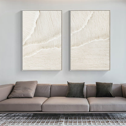 Elegant White Beige Minimalist Abstract Oil Paintings for Modern Decor