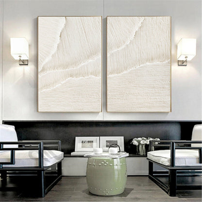 Elegant White Beige Minimalist Abstract Oil Paintings for Modern Decor