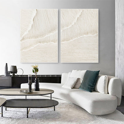 Elegant White Beige Minimalist Abstract Oil Paintings for Modern Decor