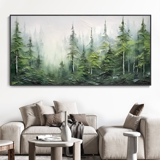 Serene Green Forest Abstract Oil Painting for Modern Home Decor