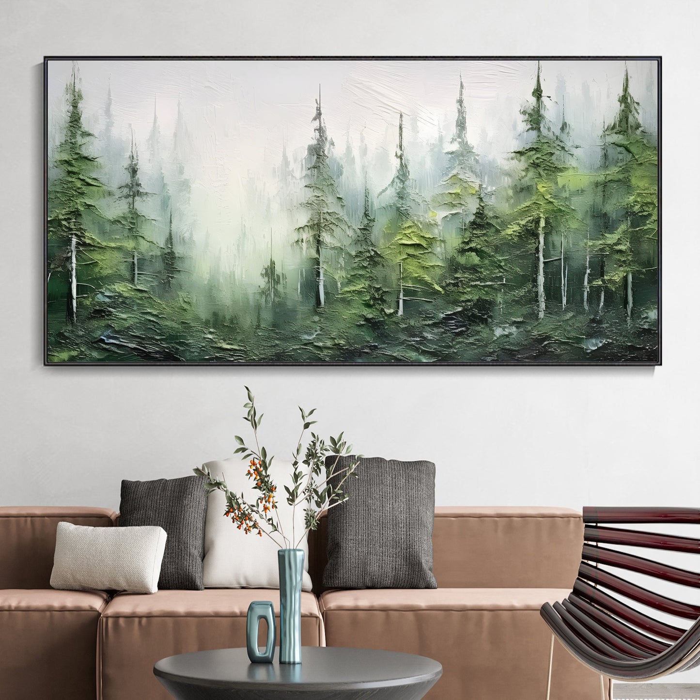 Serene Green Forest Abstract Oil Painting for Modern Home Decor