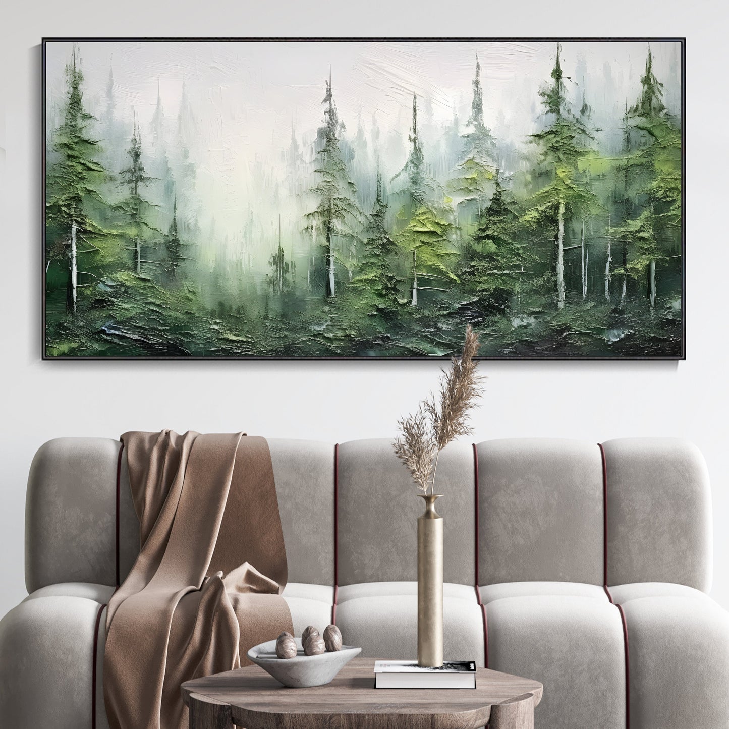 Serene Green Forest Abstract Oil Painting for Modern Home Decor