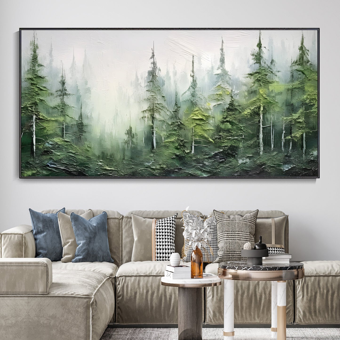 Serene Green Forest Abstract Oil Painting for Modern Home Decor