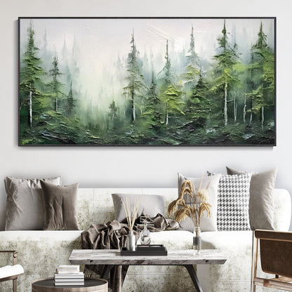 Serene Green Forest Abstract Oil Painting for Modern Home Decor