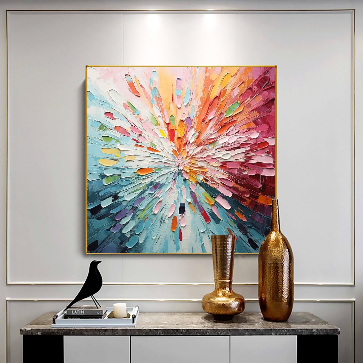 Vibrant Color Burst: Modern Abstract Oil Painting for Contemporary Decor