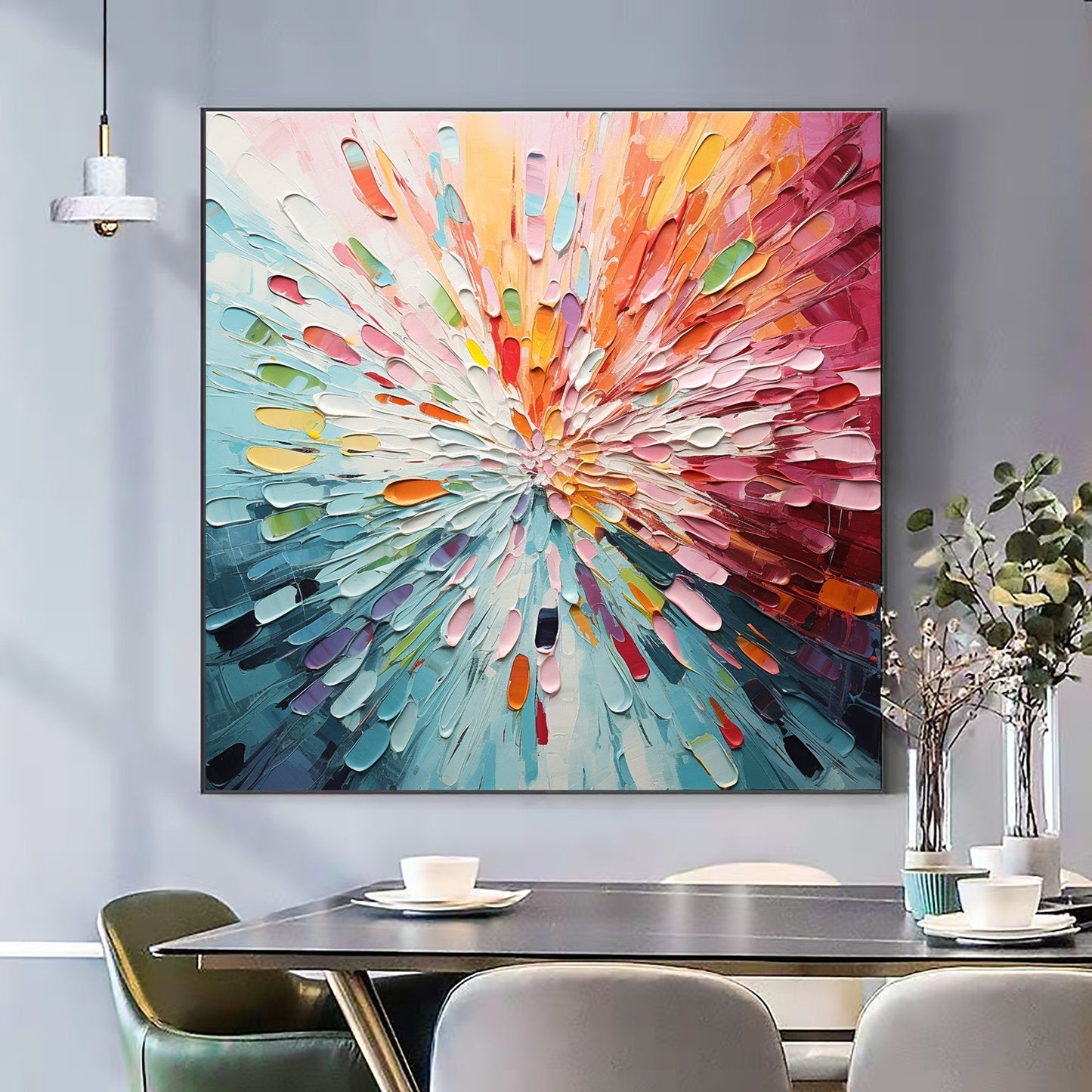 Vibrant Color Burst: Modern Abstract Oil Painting for Contemporary Decor