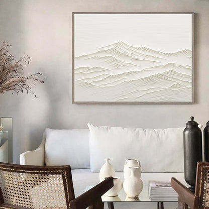 Elegant White Minimalist Abstract Landscape Oil Painting for Modern Home Decor
