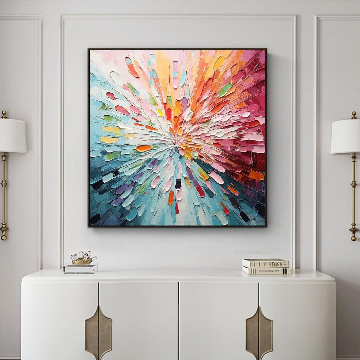 Vibrant Color Burst: Modern Abstract Oil Painting for Contemporary Decor