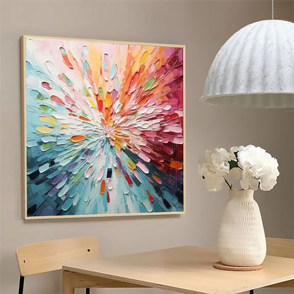 Vibrant Color Burst: Modern Abstract Oil Painting for Contemporary Decor