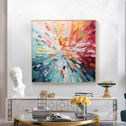 Vibrant Color Burst: Modern Abstract Oil Painting for Contemporary Decor