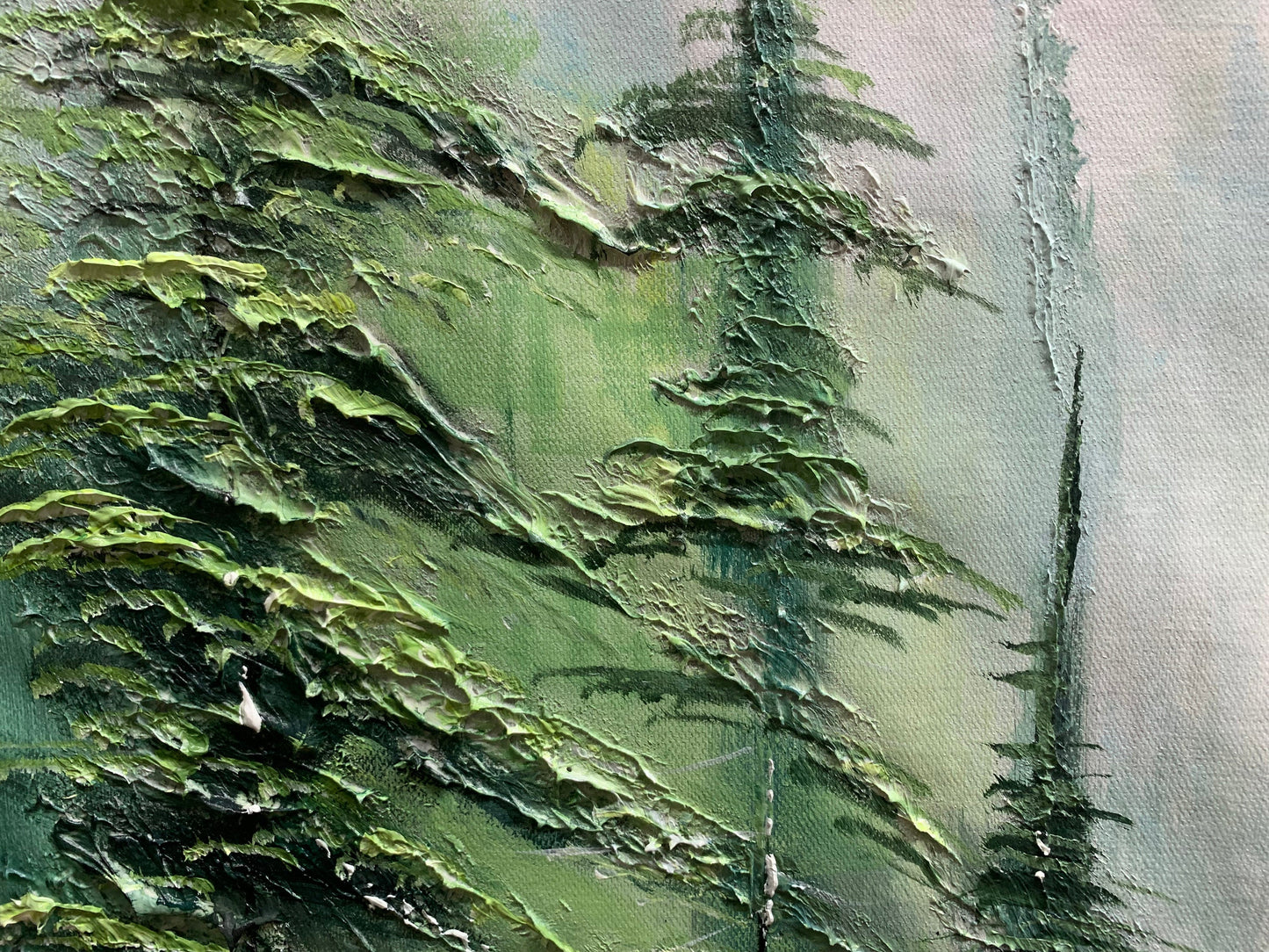 Serene Green Forest Abstract Oil Painting for Modern Home Decor