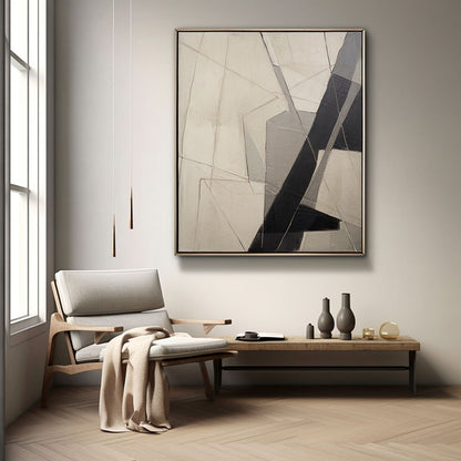 Abstract Grey Minimalist Oil Painting for Modern Home Decor