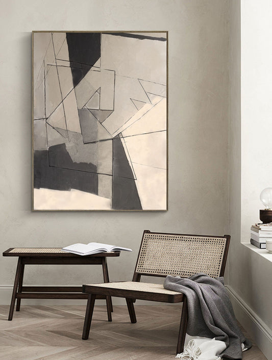 Modern Grey Abstract Oil Painting for Minimalist Home Decor