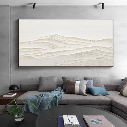 Elegant White Minimalist Abstract Landscape Oil Painting for Modern Home Decor