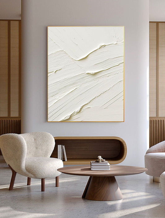 Elegant White Abstract Oil Painting for Modern Home Decor and Minimalist Aesthetics