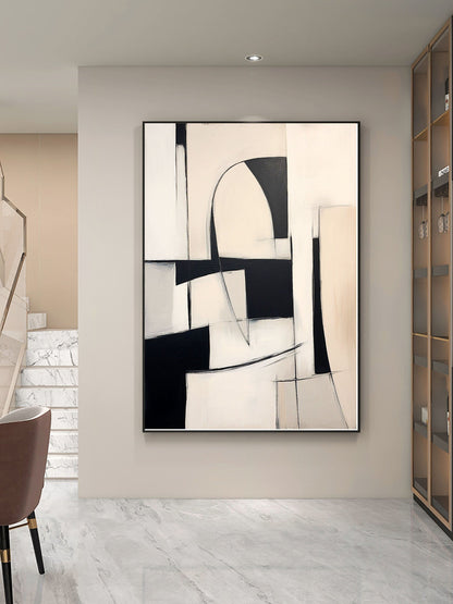 Monochrome Contemporary Abstract Oil Painting for Modern Home Decor