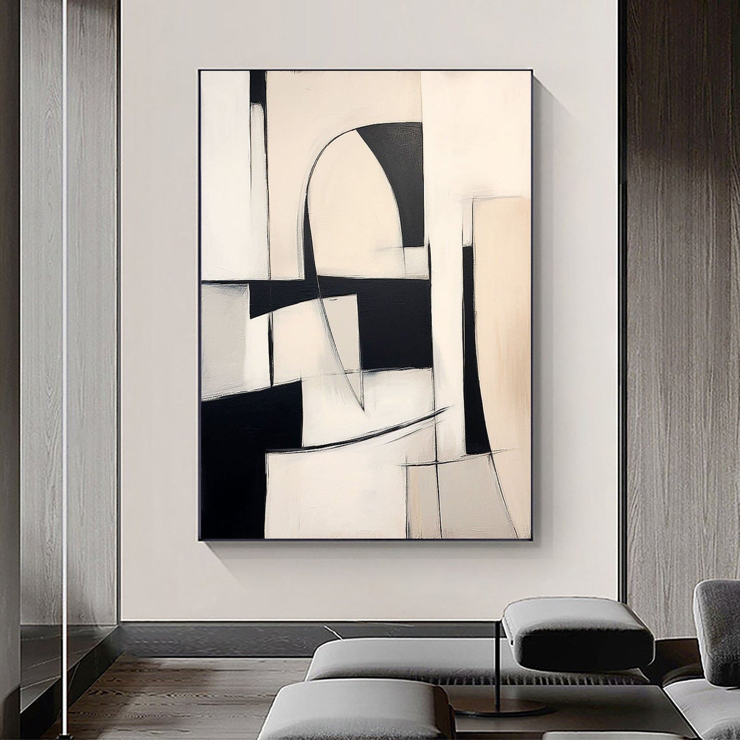 Monochrome Contemporary Abstract Oil Painting for Modern Home Decor