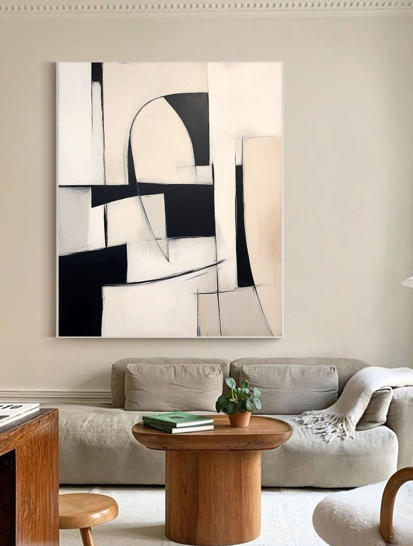 Monochrome Contemporary Abstract Oil Painting for Modern Home Decor