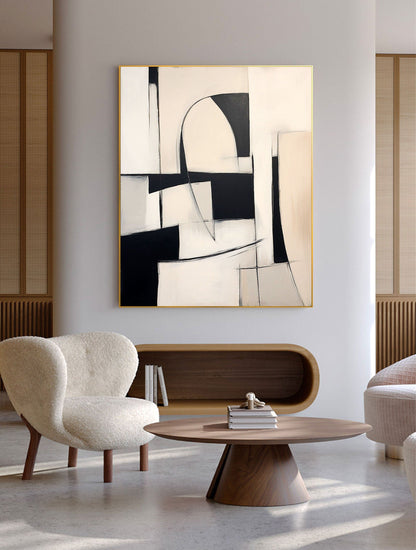 Monochrome Contemporary Abstract Oil Painting for Modern Home Decor