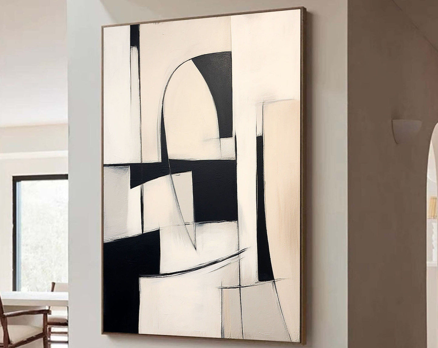 Monochrome Contemporary Abstract Oil Painting for Modern Home Decor