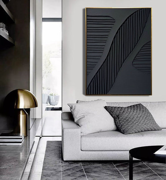 Contemporary Black and White Textured Abstract Oil Painting for Modern Decor