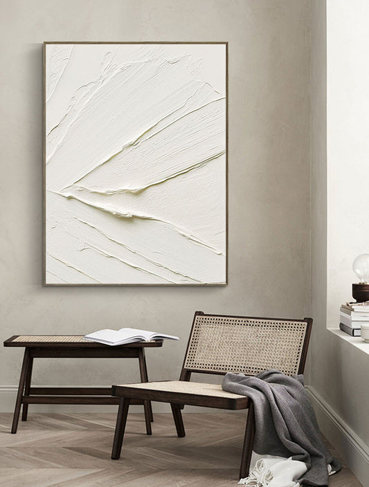 Elegant White Minimalist Oil Painting for Modern Home Décor and Interior Design