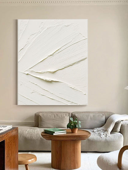 Elegant White Minimalist Oil Painting for Modern Home Décor and Interior Design