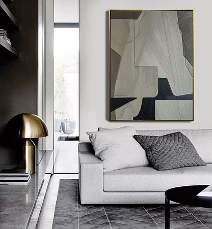 Elegant Grey Abstract Oil Painting for Modern Minimalist Home Decor
