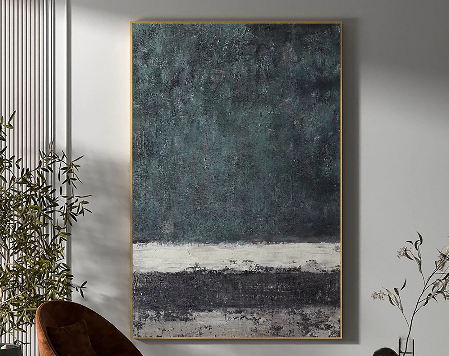 Serene Blue and Green Abstract Oil Painting for Modern Home Decor