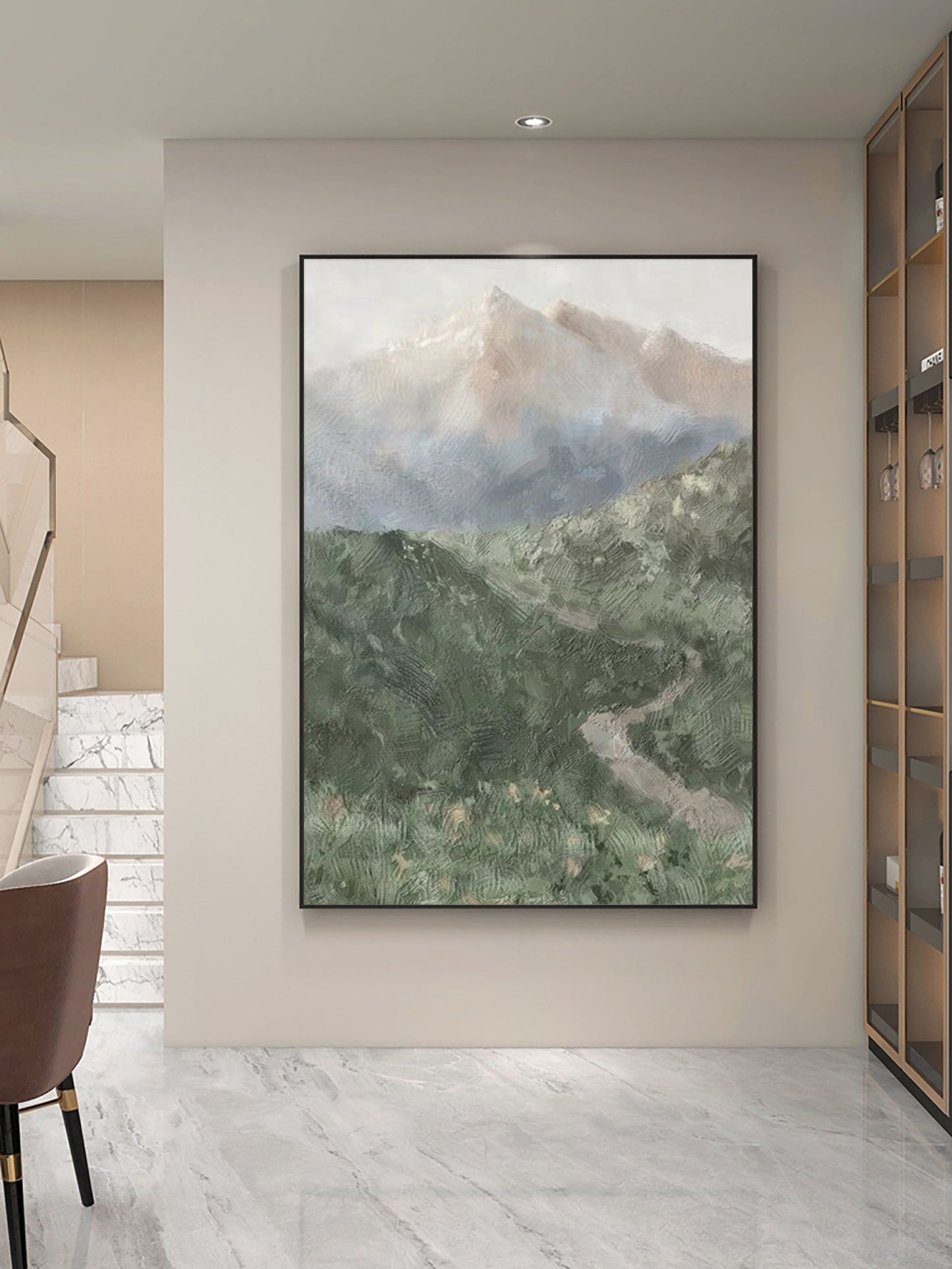 Misty Mountain Path Oil Painting - Serene Abstract Landscape Art for Your Home