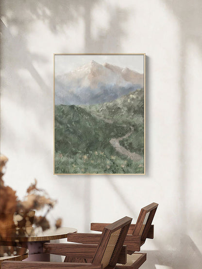 Misty Mountain Path Oil Painting - Serene Abstract Landscape Art for Your Home