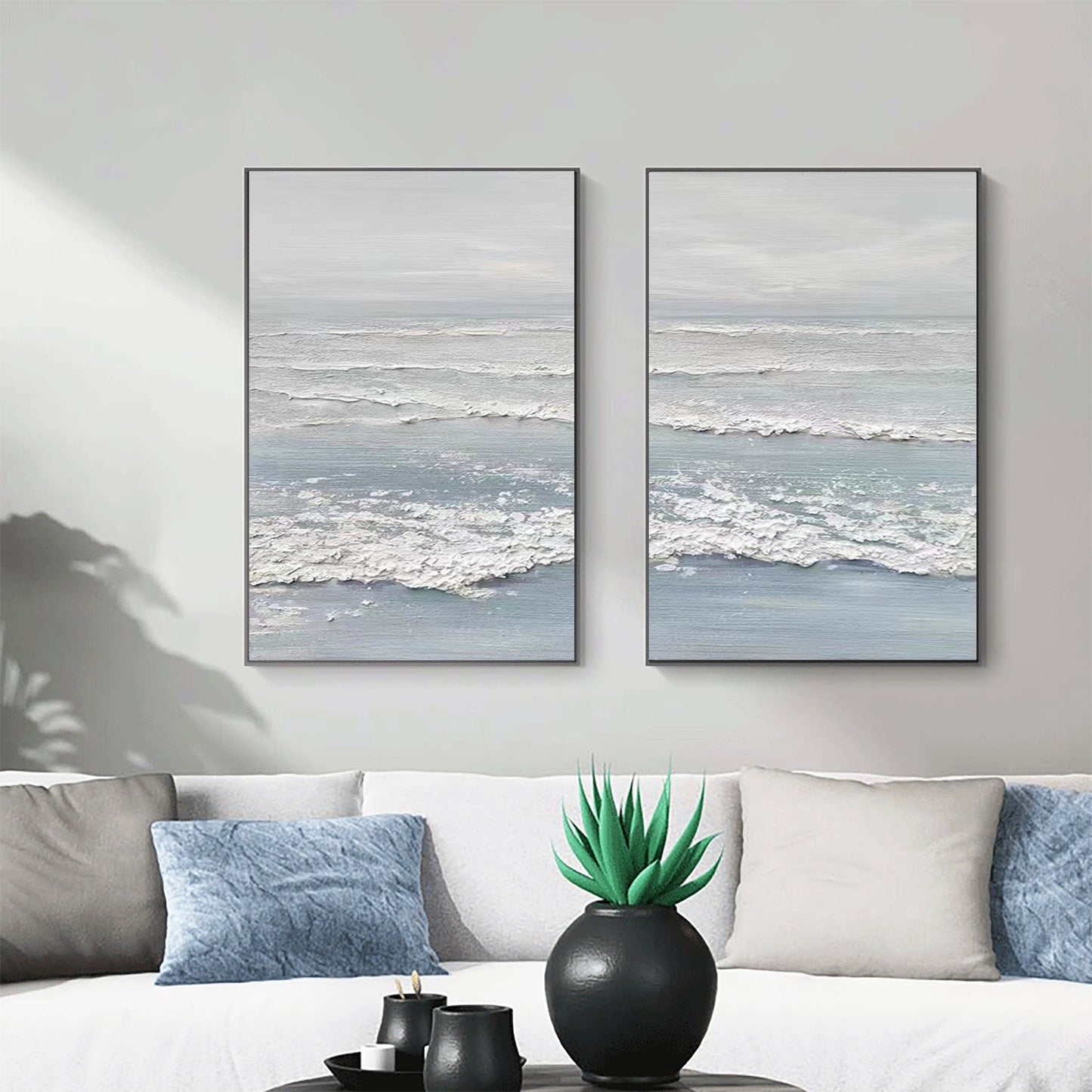 Tranquil Ocean Waves Diptych Oil Paintings for Serene Home Décor
