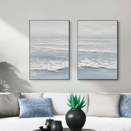 Tranquil Ocean Waves Diptych Oil Paintings for Serene Home Décor