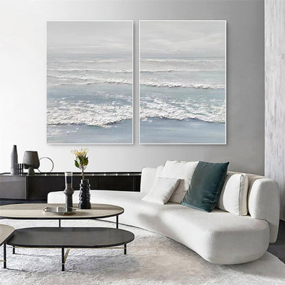 Tranquil Ocean Waves Diptych Oil Paintings for Serene Home Décor