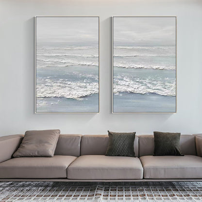 Tranquil Ocean Waves Diptych Oil Paintings for Serene Home Décor