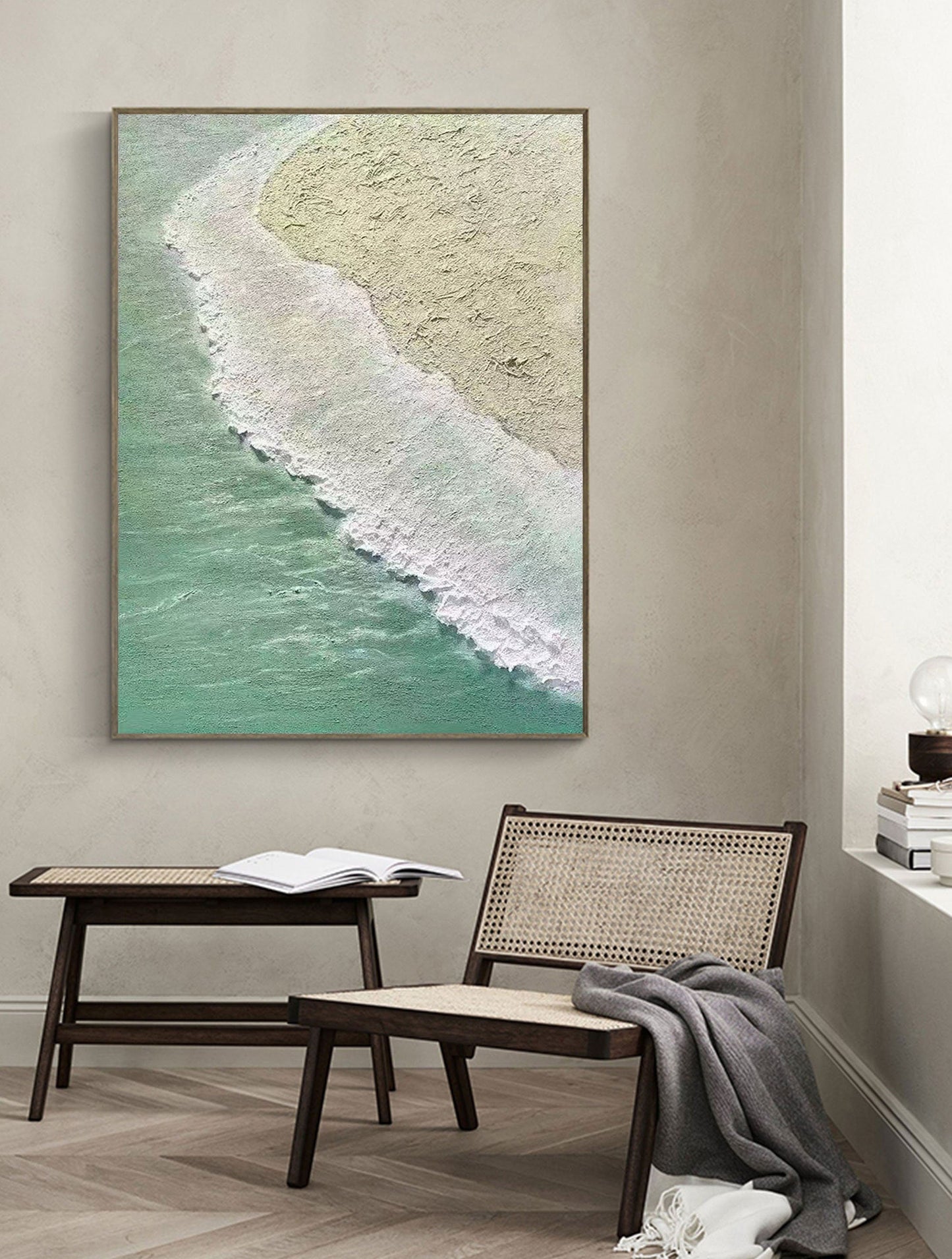 Tranquil Ocean Waves - Blue and Green Abstract Coastal Oil Painting for Modern Home Decor