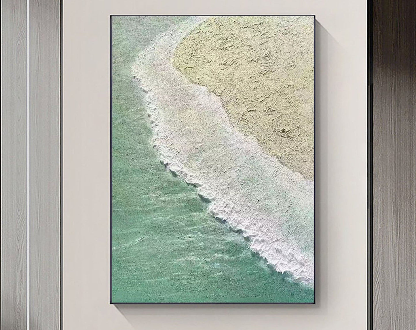 Tranquil Ocean Waves - Blue and Green Abstract Coastal Oil Painting for Modern Home Decor