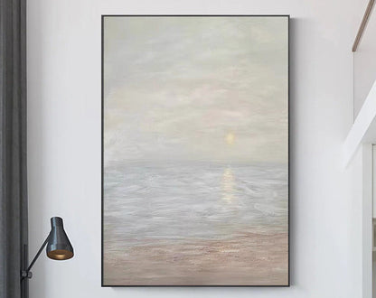 Serene Beige and Brown Abstract Oil Painting for Modern Home Decor