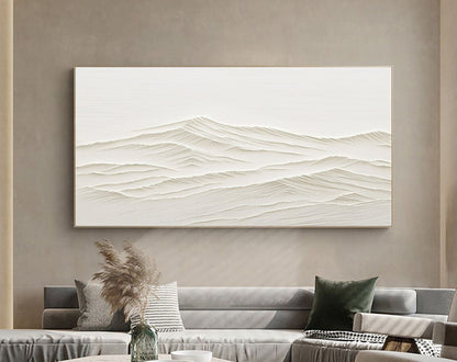 Elegant White Minimalist Abstract Landscape Oil Painting for Modern Home Decor